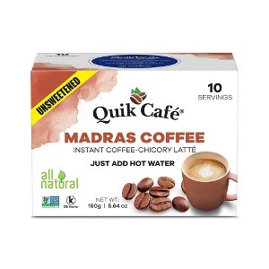 Quik Caf Unsweetened Madras Coffee - 10 Count - All Natural Preservative Free Authentic Instant Coffee Latte - 1 of 4