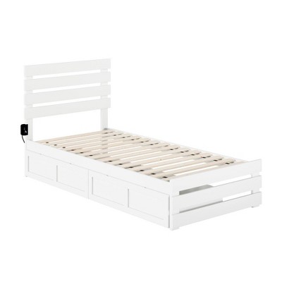 Twin Oxford Bed with Footboard and USB Turbo Charger with 2 Extra Long Drawers White - Atlantic Furniture