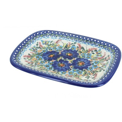 Blue Rose Polish Pottery Garden of Blue Small Rectangular Platter