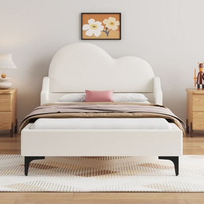 NicBex Twin Platform Bed Frame with Upholstered Cloud-Shaped Headboard for Kids,Sturdy Wood Slats Support,No Box Spring Needed,Easy Assembly,Beige