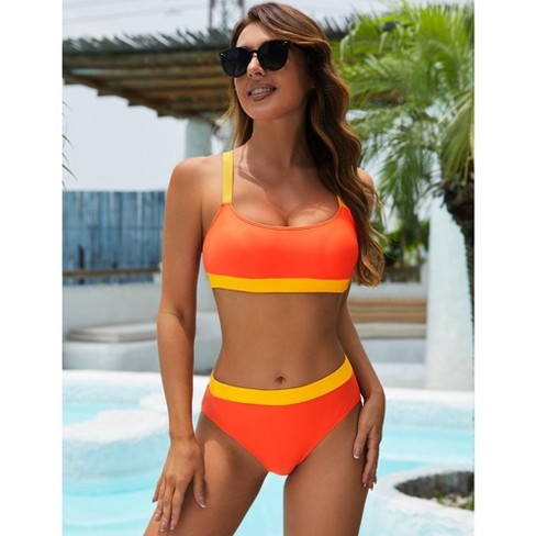 Orange 2 piece bathing suit deals