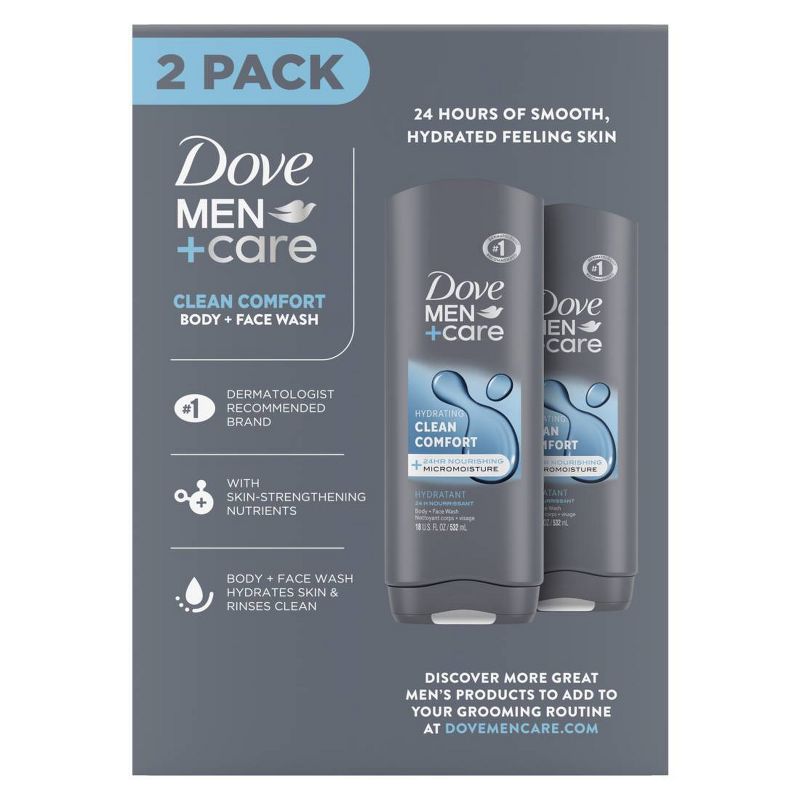 Dove Men+Care Clean Comfort Micro Moisture Mild Formula Body Wash - 18 fl oz/2pk, 4 of 9
