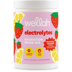 Wellah Electrolytes Powder (Strawberry Lemonade) 50 Servings - Hydration Drink Mix, 7 Vitamins & Minerals, Zero Sugar - 1 of 4
