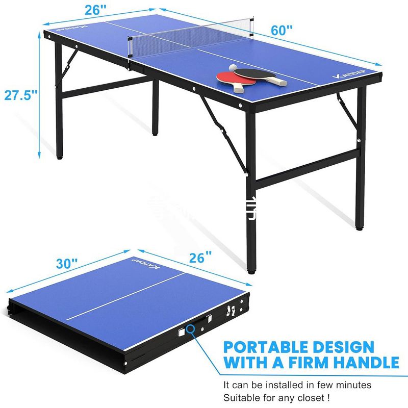 Whizmax Portable Table Tennis Table, Mid-Size Ping Pong Table for Indoor Outdoor Foldable Table Tennis Table with Net, No Assembly Required, Blue, 2 of 9