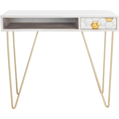 Raveena Desk - White Wash/Mixed White Wash/Brass - Safavieh