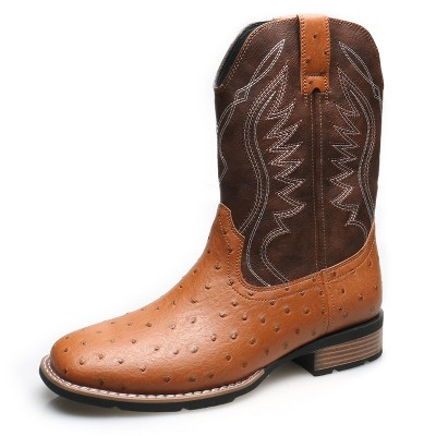 Santimon Men's Cowboy Boots, Two-Toned Square Toe Western Mid-Calf Dress Tuxedo Party Boots for Men Brown