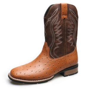 Santimon Men's Cowboy Boots, Two-Toned Square Toe Western Mid-Calf Dress Tuxedo Party Boots for Men Brown - 1 of 4