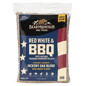 Bear Mountain BBQ Limited Edition Red White & BBQ Wood Pellets, Hickory & Oak Blend for Smoker, Grill, Pellet Grill, Oven, 20 Pounds, Blue - 1 of 4
