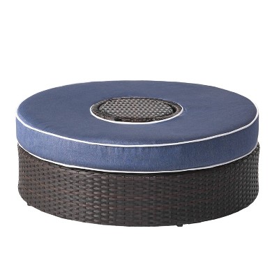 Christopher Knight Home 32.5"x12" Madras Wicker Outdoor Patio Ottoman with Ice Bucket Brown/Navy Blue