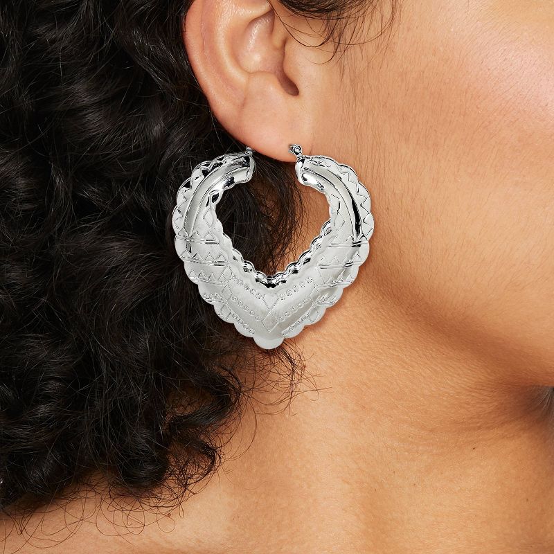 Stamped Cubic Zirconia Heart Hoop Earrings - Wild Fable&#8482; Silver, 3 of 5