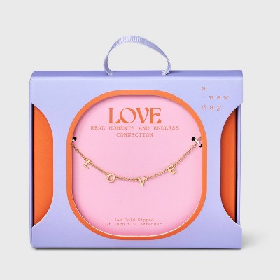 14K Gold Dipped "Love" Station Necklace - A New Day™ Gold