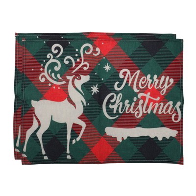 Unique Bargains Christmas Place Mats Linen Red Green 13"x17.7" 2 Pcs