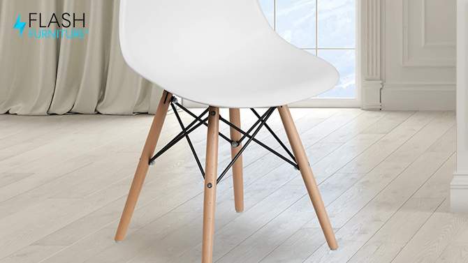 Flash Furniture Elon Series Plastic Chair with Wooden Legs for Versatile Kitchen, Dining Room, Living Room, Library or Desk Use, 2 of 15, play video