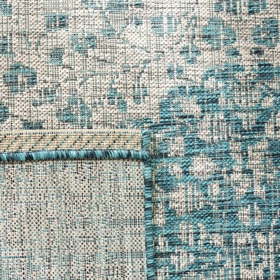 Teal and Cream 5'3" Square Synthetic Flat Woven Area Rug