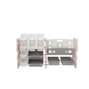 Dexmalle 12 Toy Bins Kids Toy Storage Organizer with 2 Tier Bookshelf - 1 of 4