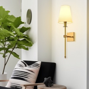 DORESshop 5.9 in.1-Light Gold Mid-Century Wall Sconce with White Fabric Shade for Bathroom Hallway - 1 of 4