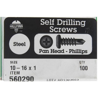 Hillman No. 10-16 X 1 in. L Phillips Pan Head Self- Drilling Screws 100 pk