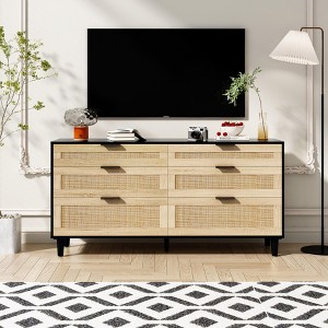 CAVINAS 51/59 Inch Rattan Dresser with 6 Drawers,Dressers & Chest of Drawers with Metal Handle for Bedroom,Hallway,Living Room - 1 of 4