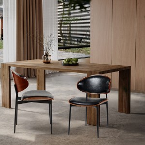 Set of 2 Mid-Century Modern Dining Chair PU Leather Upholstered Dinner Chair with Matte Metal Legs, Italian-Inspired Bentwood Design - Modernluxe - 1 of 4