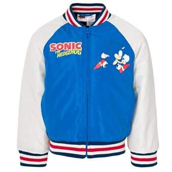 SEGA Sonic the Hedgehog French Terry Zip Up Varsity Bomber Jacket Satin Lining Little Kid to Big Kid
