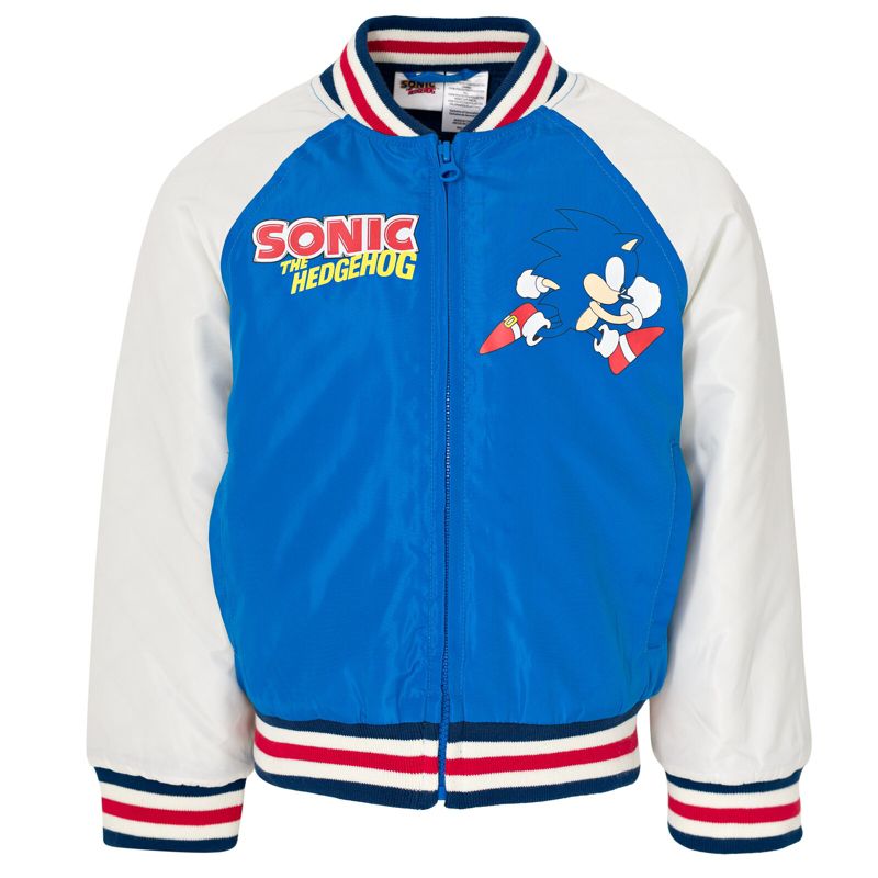 SEGA Sonic the Hedgehog French Terry Zip Up Varsity Bomber Jacket Satin Lining Little Kid to Big Kid, 1 of 6