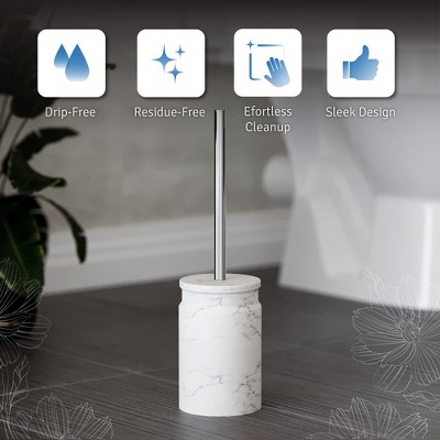 White Marble Toilet Brush and Holder Set with Metal Handle