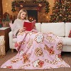 Lomsoe Pink Christmas Blanket Gingerbread Candy Cane Decor Soft Cozy Flannel Throw Blankets Gifts for Family Home Sofa Couch Bed - 2 of 4