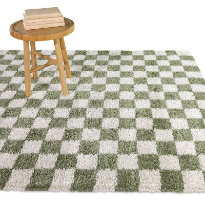 Green and White Checkered Synthetic Kids' Area Rug 8' x 10'
