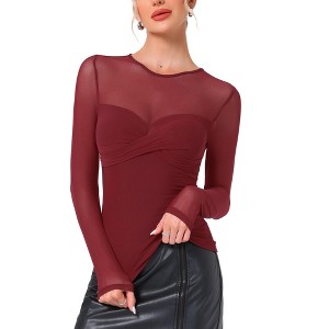 INSPIRE CHIC Women's Sheer Mesh Long Sleeve Crew Neck Double Layered Party Shirts - 1 of 4