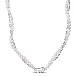 EVERLY JEWELRY | Sterling Silver 3.5-4mm Cultured Freshwater Pearl Strand with Chain Twisted Together Necklace - 18 inch - 1 of 4