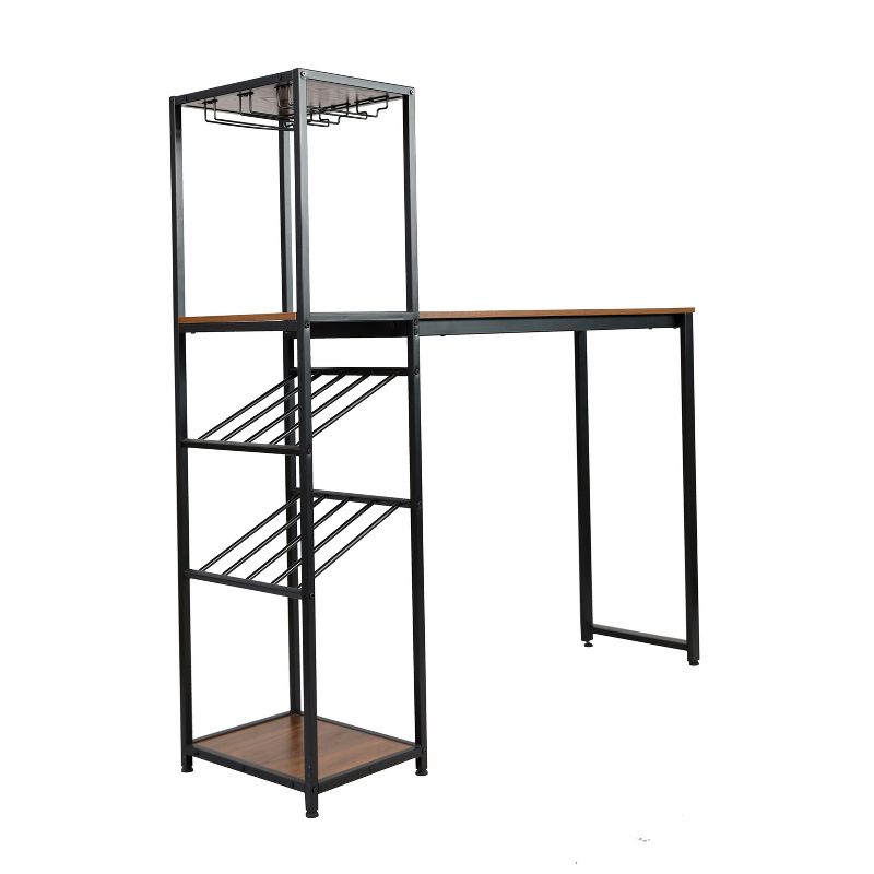 Merrick Lane Metal Bar and Wine Table with Bottle Storage and Hanging Stemware Holders, 1 of 13