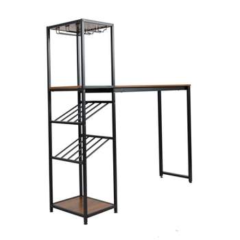 Merrick Lane Metal Bar and Wine Table with Bottle Storage and Hanging Stemware Holders