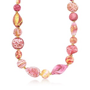 Ross-Simons Italian Pink and Gold Murano Glass Bead Necklace in 18kt Gold Over Sterling - 1 of 4