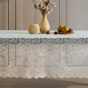HLC.ME Scroll Lace Fabric Table Cloth for Rectangle Tables, Wrinkle Resistant, Patterned Scalloped Tablecloth - 1 of 4