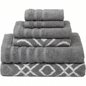6 - Piece Cotton Towel Set - Gray, Absorbent Quick Dry Bath Towels (27"x54"), Hand Towels (16"x28"), and Washcloths (13"x13") - 1 of 4