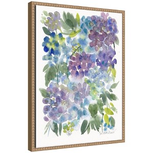 Kate & Laurel All Things Decor 18"x24" Sylvie Watercolor Purple Hydra Floral Framed Canvas by Patricia Shaw Beaded Natural - 1 of 4