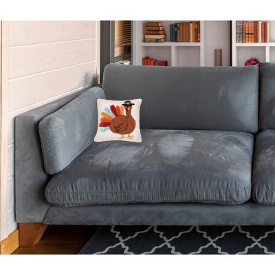 Colorful Turkey Hooked Thanksgiving Accent Pillow