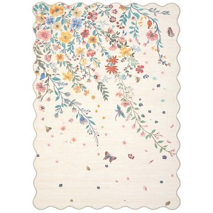 Washable Floral Living Room Rugs, Modern Farmhouse Butterflies Print Botanical Carpet for Bedroom, Soft Non Slip Floor Cover for Girls Nursery Room - 1 of 4