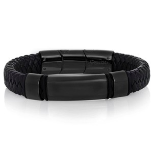 Crucible Men's Engravable Steel Plate Black Leather Bracelet - 1 of 4