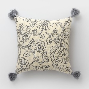 Square Vintage Floral Outdoor Pillow Cream - Threshold , Beige