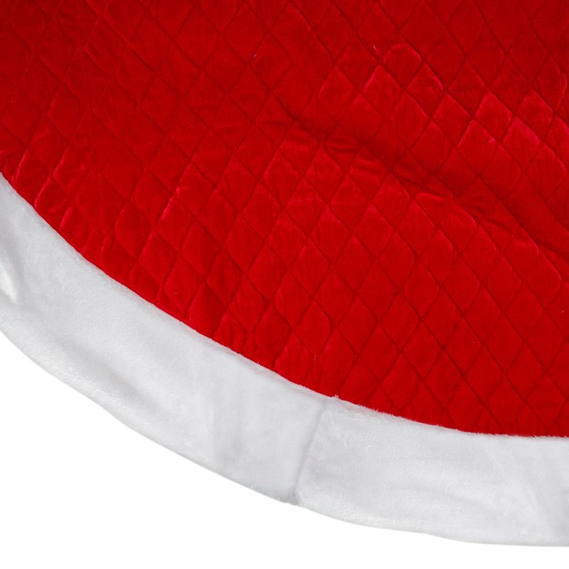 Northlight 72" Red and White Quilted Christmas Tree Skirt with Faux Fur Trim, 3 of 4
