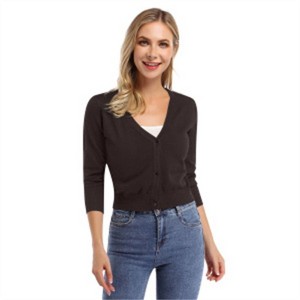 BLUEMING Women’s Cropped Button-Front Cardigan - Textured Knit with 3/4 Sleeves & Elevated Everyday Silhouette - 1 of 4