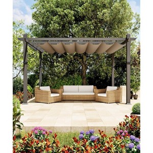 Retractable Aluminum Pergola – 10x10/10x13 Ft Wood-Grain Design, Adjustable Sunshade & Rust-Proof Frame for Patio/Backyard/Garden - 1 of 4