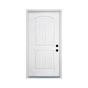 36 in. x 80 in.2-Panel Plank Arch Top Left Hand Inswing Primed Smooth White Fiberglass Knock Down Front Exterior Door with Door Jamb - 1 of 4