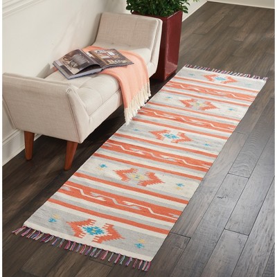 Ivory and Grey Southwestern Stripe Handwoven Cotton Runner Rug