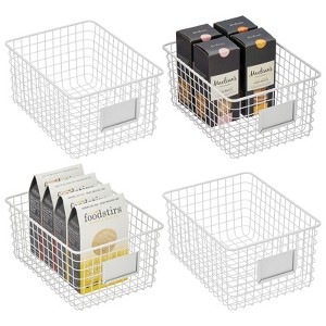 mDesign Large Steel Kitchen Organizer Basket with Label Slot - 1 of 4