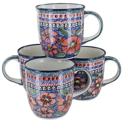 Blue Rose Polish Pottery 1800 Zaklady 4PC Mug Set