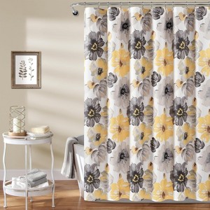 Leah Floral Shower Curtain,Yellow & Gray - Fabric Shower Curtains 70.8x70.8 Inch - 1 of 1