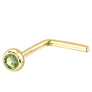 Jewelry Avalanche 22G 14K Gold Bezel-set Peridot L-shape Nose Stud - 1 of 1