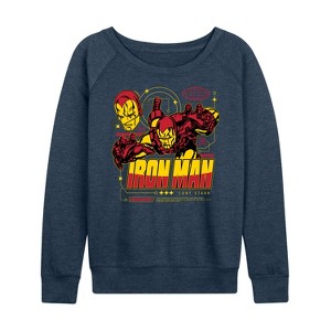 Women's - Marvel - Iron Man Tony Stark Armor Specs Lightweight French Terry Wide Neck Long Sleeve Shirt - 1 of 4